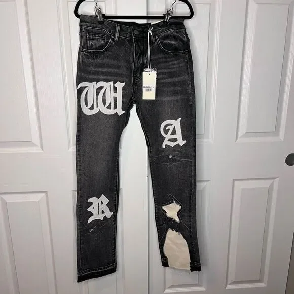 NWT mnml Men's D198 War Straight Denim Size 31 Distressed gray black denim - Picture 2 of 9